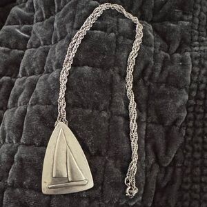 Vintage Aitkens Pewter Sailboat Necklace